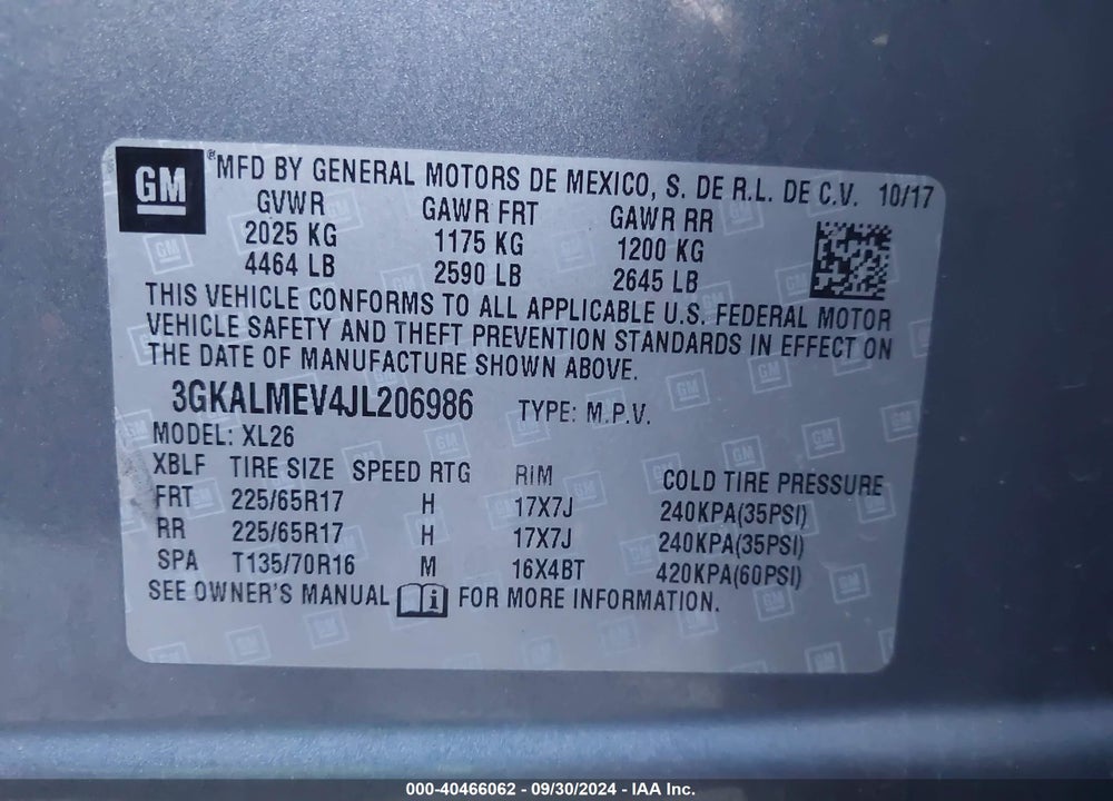 2018 GMC TERRAIN SLE VIN: 3GKALMEV4JL206986