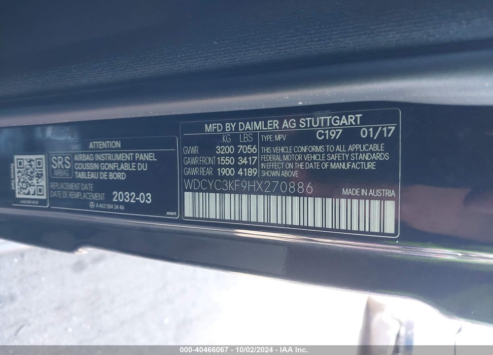 2017 MERCEDES-BENZ G 550 4MATIC VIN: WDCYC3KF9HX270886