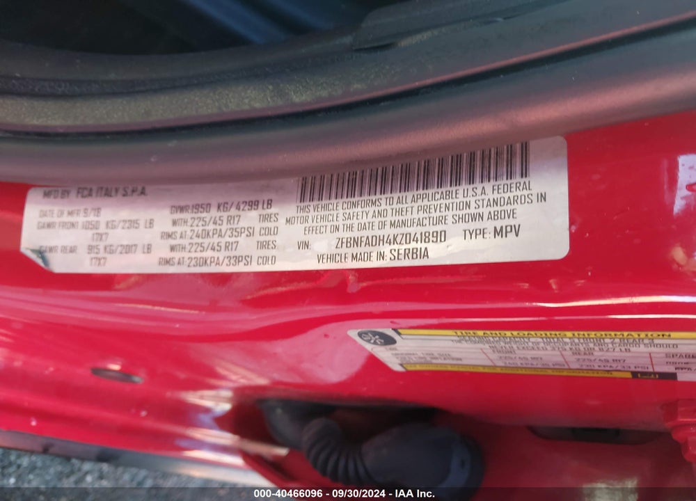 2019 FIAT 500L TREKKING VIN: ZFBNFADH4KZ041890