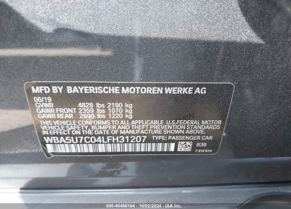 2020 BMW 3 SERIES M340I VIN: WBA5U7C04LFH31207