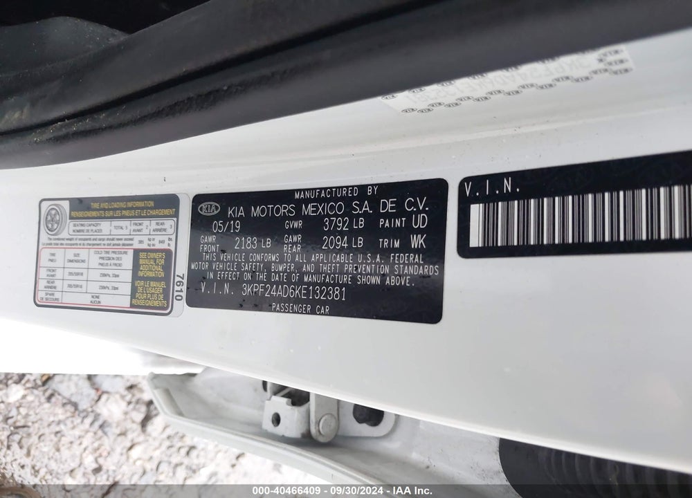 2019 KIA FORTE LXS VIN: 3KPF24AD6KE132381