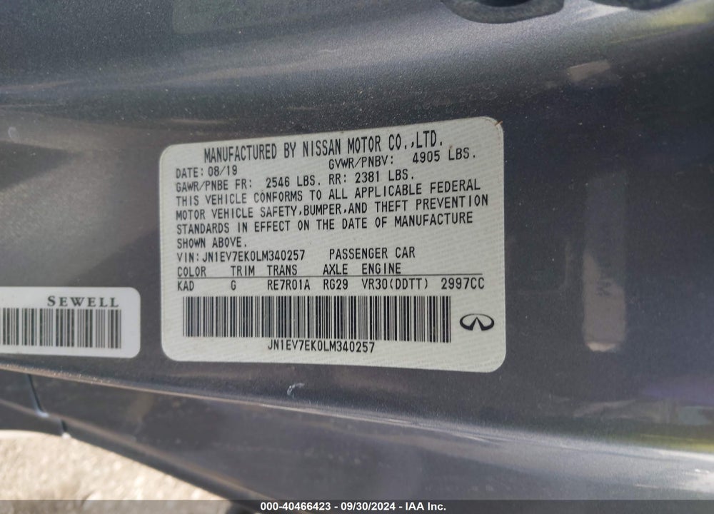 2020 INFINITI Q60 PURE VIN: JN1EV7EK0LM340257