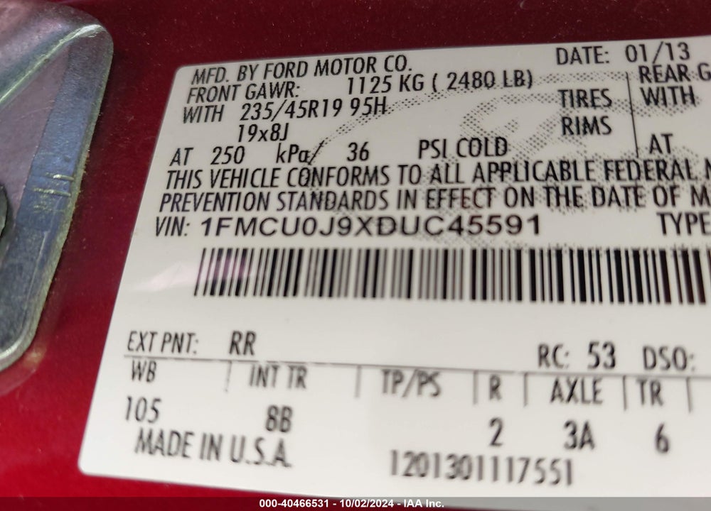 2013 FORD ESCAPE TITANIUM VIN: 1FMCU0J9XDUC45591