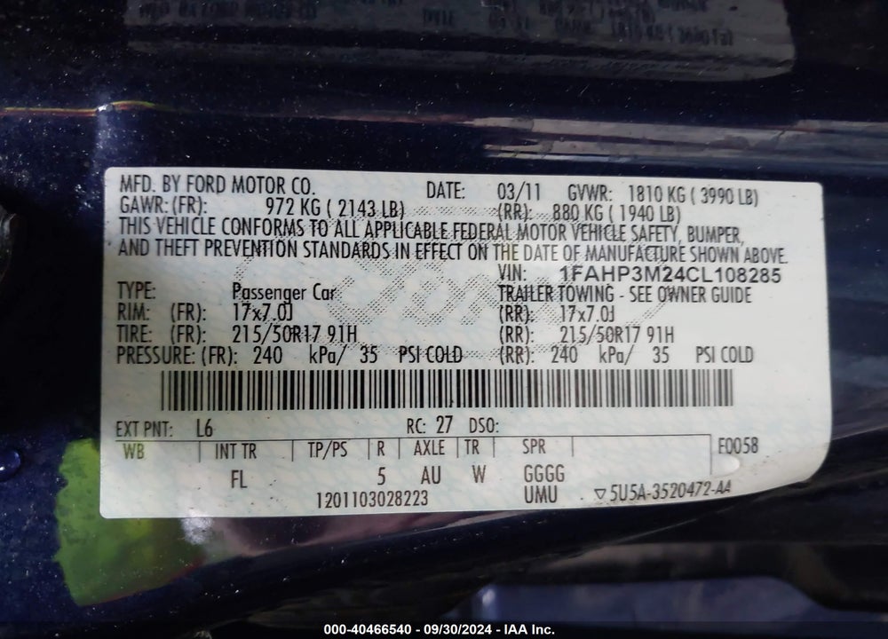 2012 FORD FOCUS SEL VIN: 1FAHP3M24CL108285