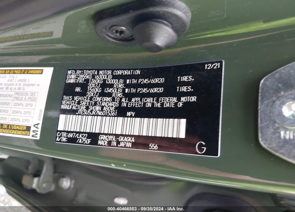 2022 TOYOTA 4RUNNER TRD SPORT VIN: JTESU5JR7N6015361