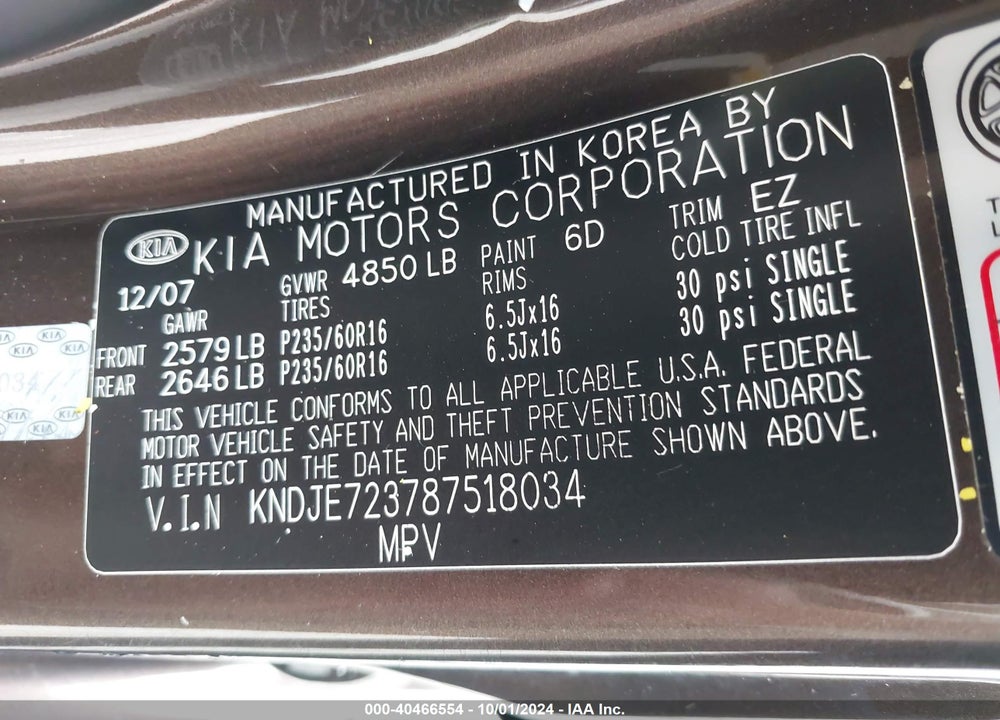 2008 KIA SPORTAGE LX V6 VIN: KNDJE723787518034