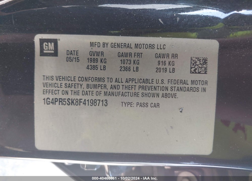 2015 BUICK VERANO CONVENIENCE GROUP VIN: 1G4PR5SK8F4198713