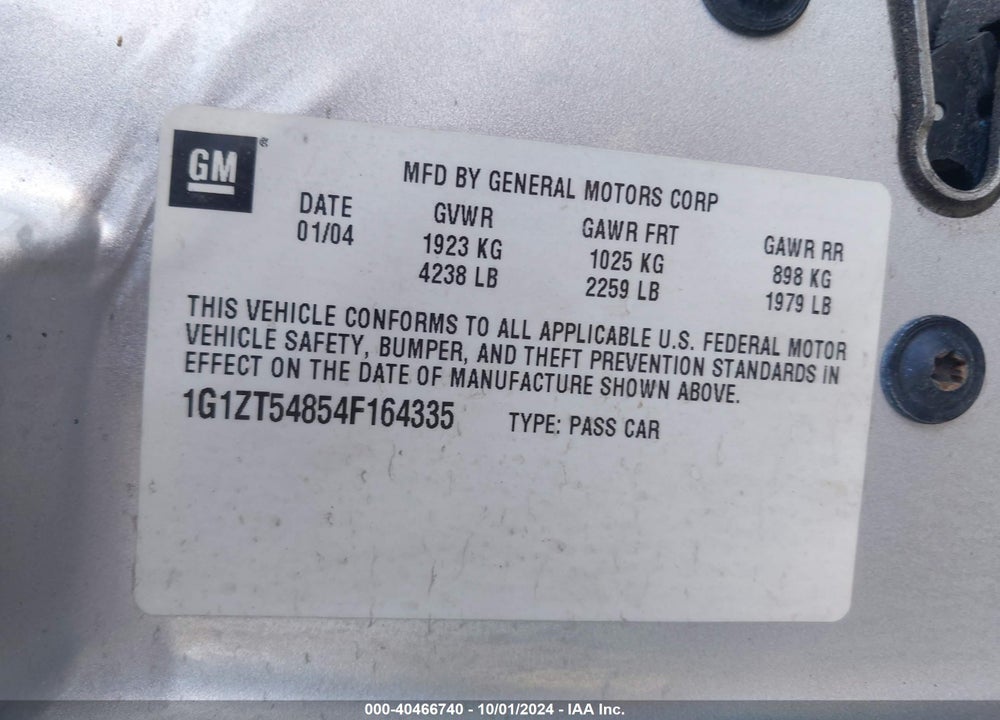2004 CHEVROLET MALIBU LS VIN: 1G1ZT54854F164335
