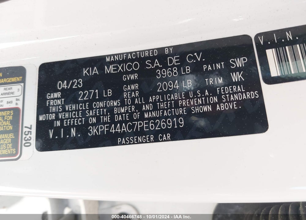 2023 KIA FORTE GT VIN: 3KPF44AC7PE626919
