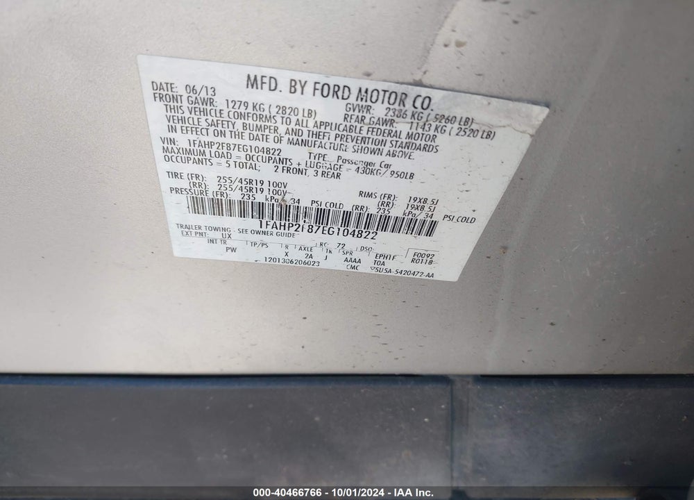 2014 FORD TAURUS LIMITED VIN: 1FAHP2F87EG104822