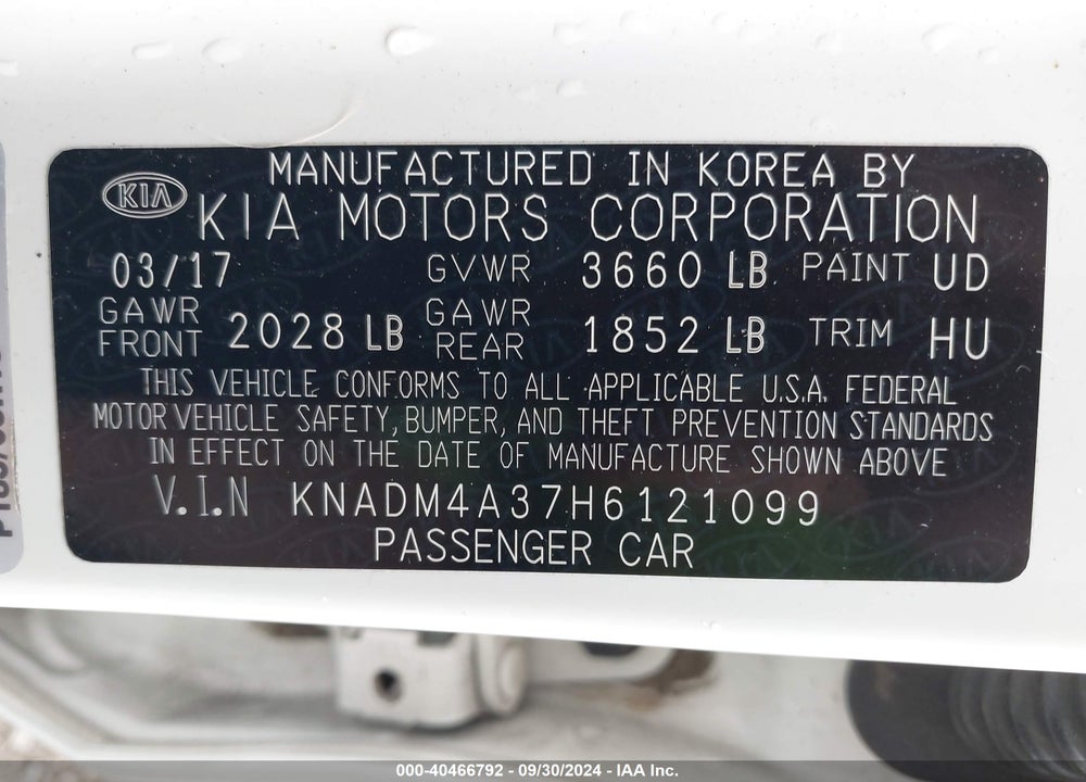 2017 KIA RIO LX VIN: KNADM4A37H6121099