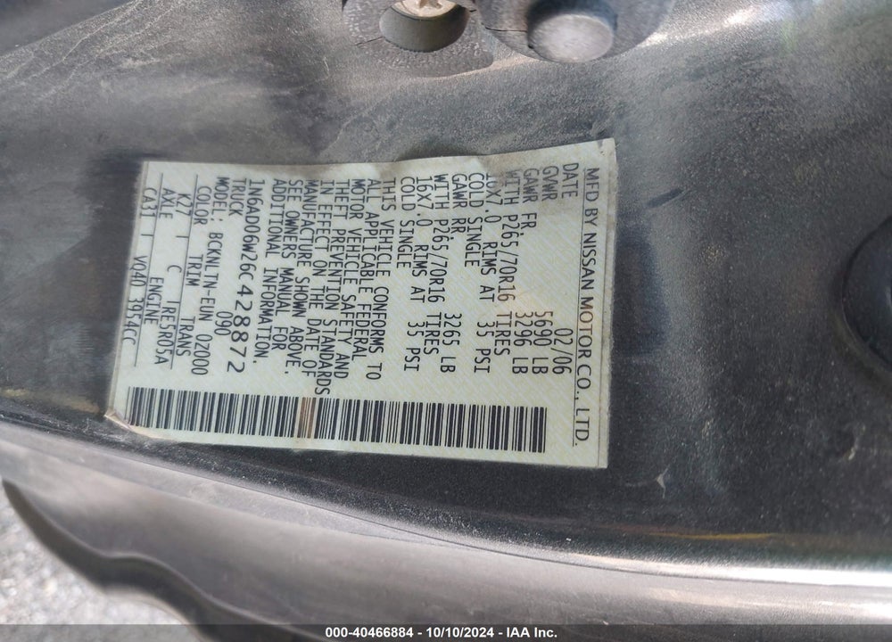 2006 NISSAN FRONTIER SE VIN: 1N6AD06W26C428872