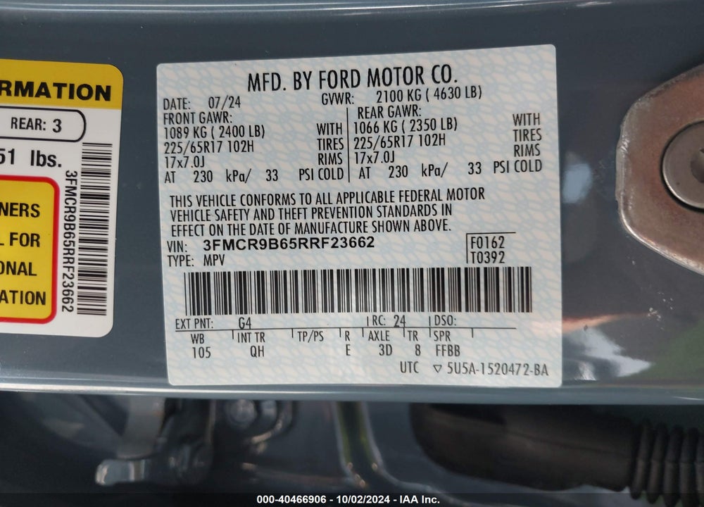 2024 FORD BRONCO SPORT BIG BEND VIN: 3FMCR9B65RRF23662