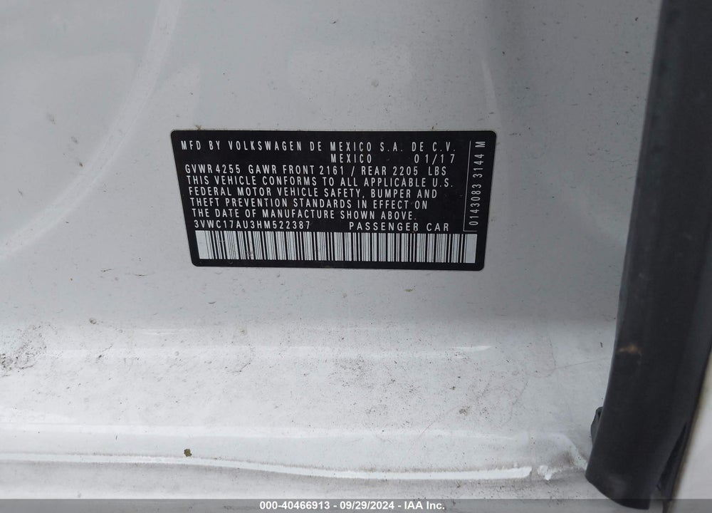 2017 VOLKSWAGEN GOLF SPORTWAGEN TSI S/TSI SE/TSI SEL VIN: 3VWC17AU3HM522387