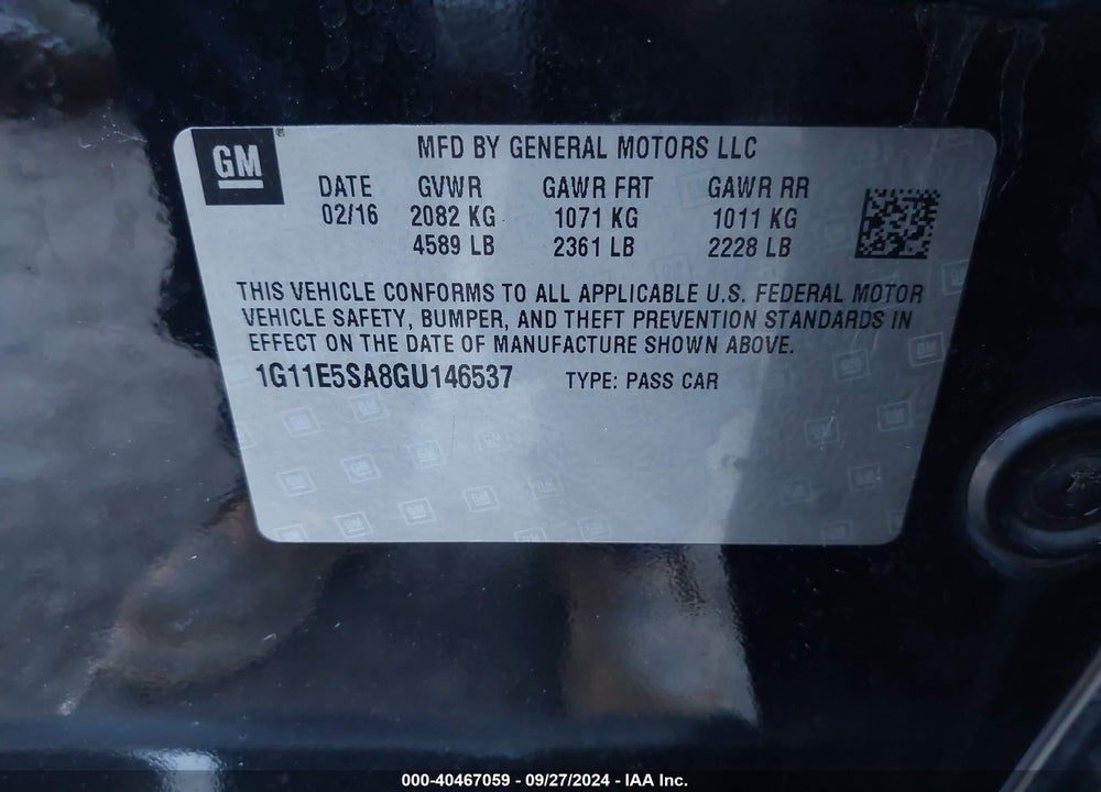 2016 CHEVROLET MALIBU LIMITED LTZ VIN: 1G11E5SA8GU146537