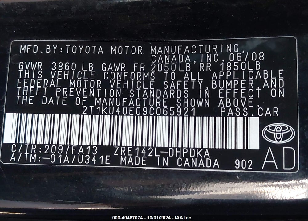 2009 TOYOTA MATRIX VIN: 2T1KU40E09C065921