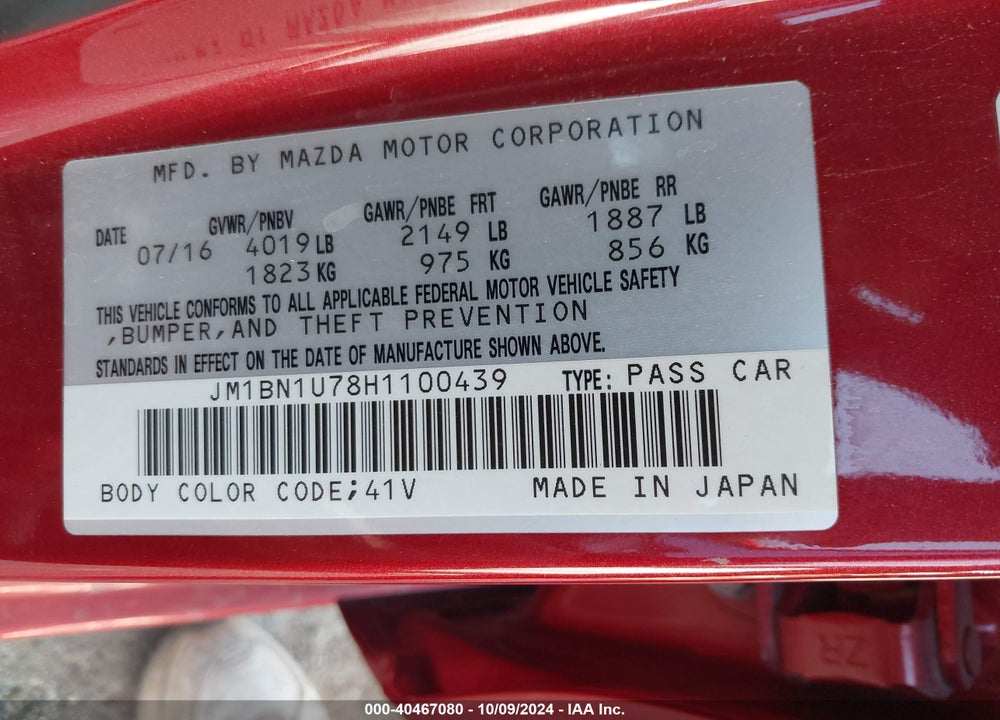 2017 MAZDA 3 SPORT VIN: JM1BN1U78H1100439