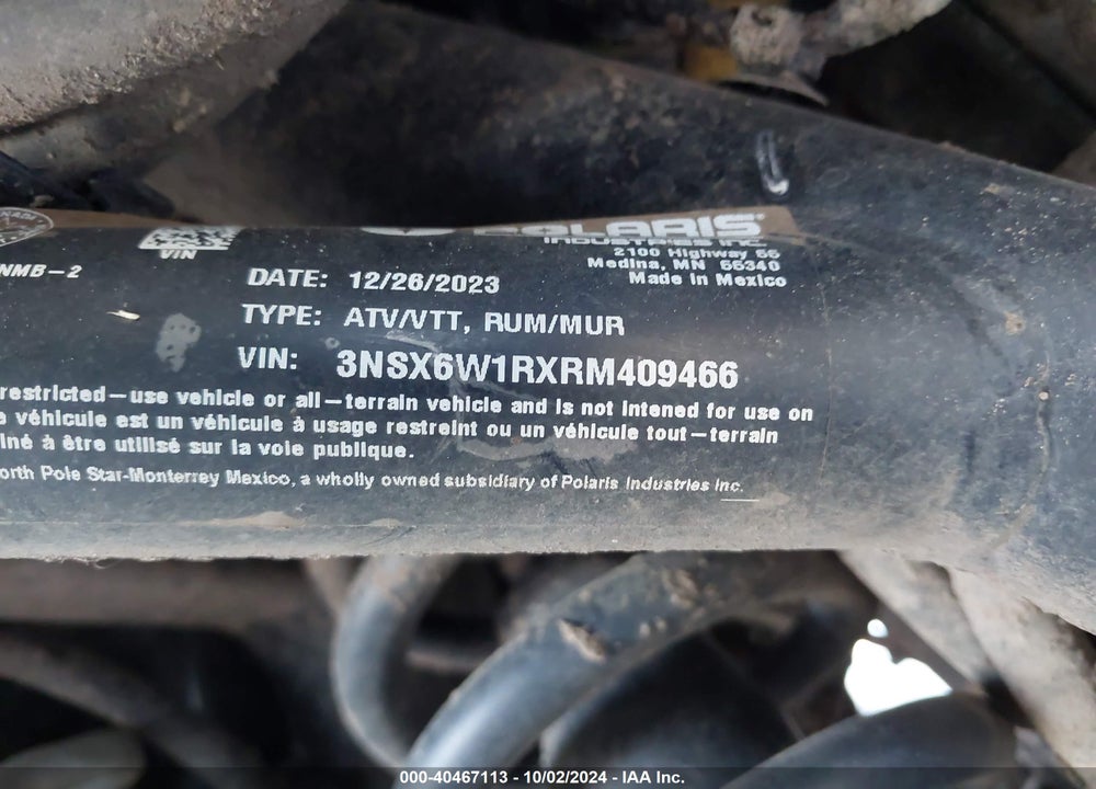 2024 POLARIS RANGER CREW XD 1500 NORTHSTAR EDITION ULTIMATE VIN: 3NSX6W1RXRM409466