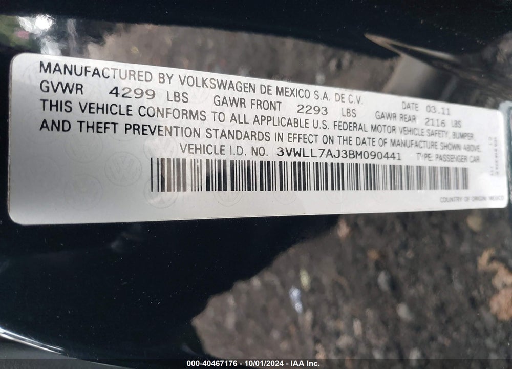 2011 VOLKSWAGEN JETTA 2.0L TDI VIN: 3VWLL7AJ3BM090441