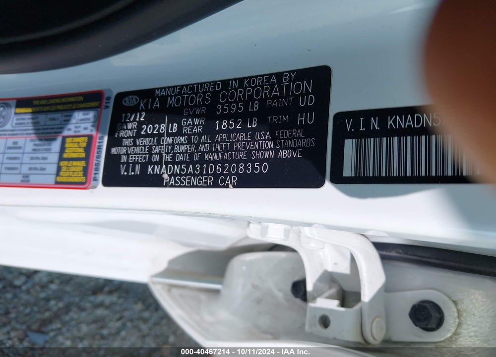 2013 KIA RIO EX VIN: KNADN5A31D6208350
