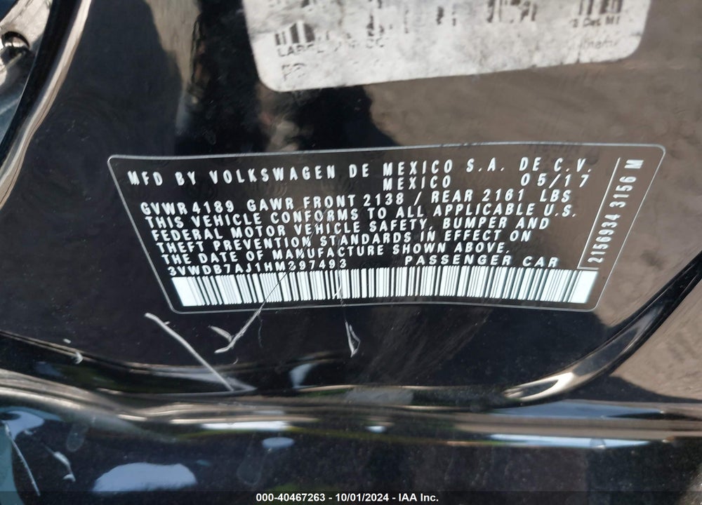 2017 VOLKSWAGEN JETTA 1.4T SE VIN: 3VWDB7AJ1HM397493