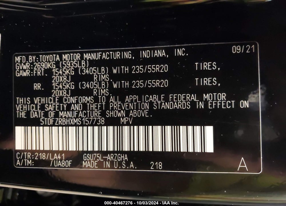 2021 TOYOTA HIGHLANDER PLATINUM VIN: 5TDFZRBHXMS157738