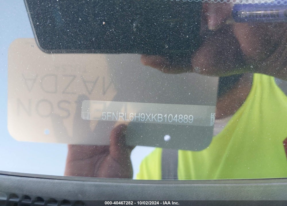2019 HONDA ODYSSEY ELITE VIN: 5FNRL6H9XKB104889