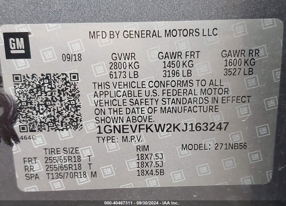 2019 CHEVROLET TRAVERSE LS VIN: 1GNEVFKW2KJ163247