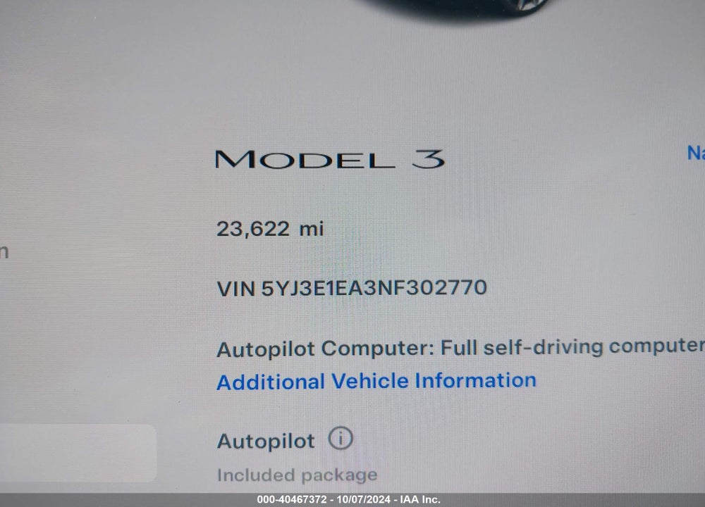 2022 TESLA MODEL 3 VIN: 5YJ3E1EA3NF302770
