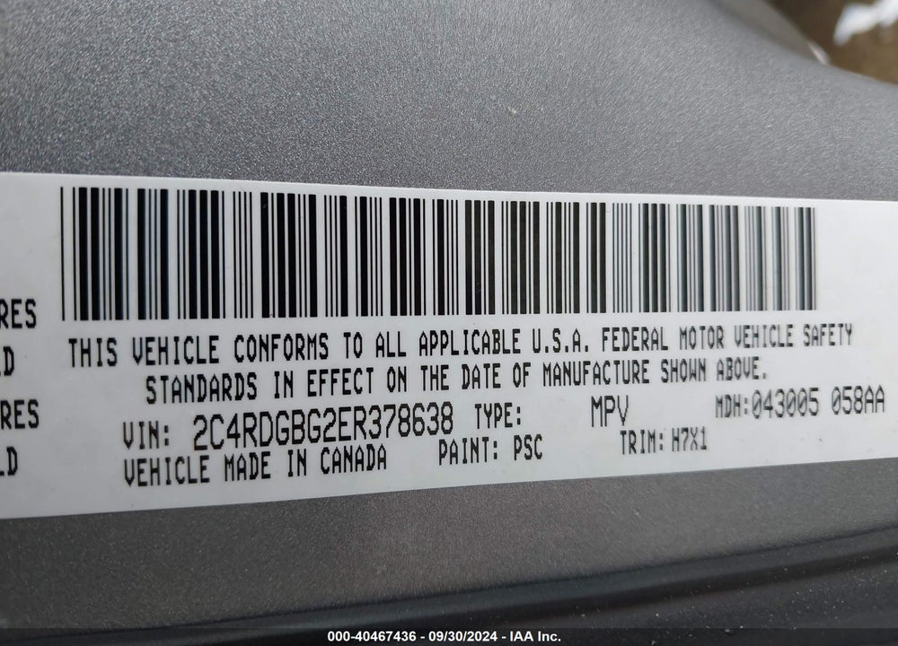 2014 DODGE GRAND CARAVAN SE VIN: 2C4RDGBG2ER378638