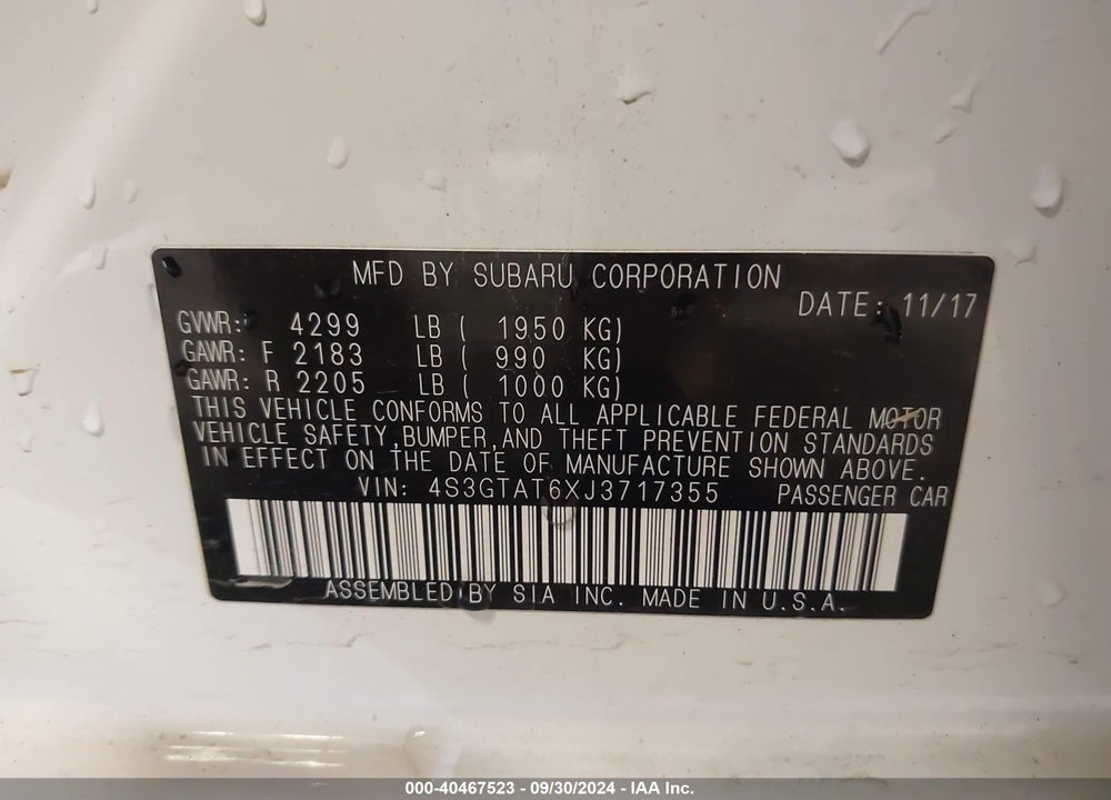 2018 SUBARU IMPREZA 2.0I LIMITED VIN: 4S3GTAT6XJ3717355