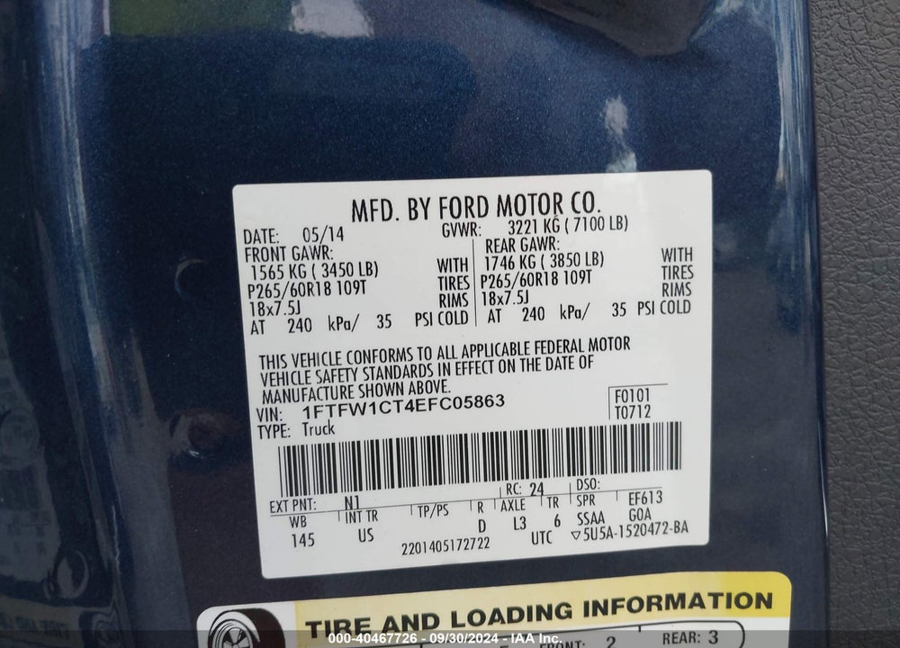 2014 FORD F-150 XLT VIN: 1FTFW1CT4EFC05863