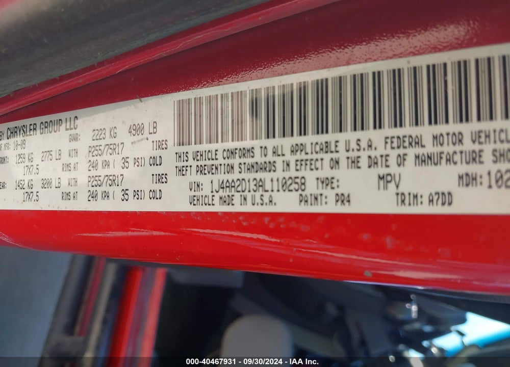 2010 JEEP WRANGLER SPORT VIN: 1J4AA2D13AL110258
