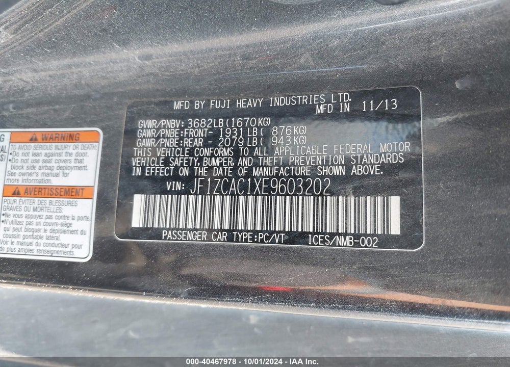 2014 SUBARU BRZ LIMITED VIN: JF1ZCAC1XE9603202