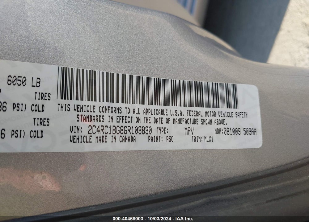 2016 CHRYSLER TOWN & COUNTRY TOURING VIN: 2C4RC1BG8GR103830