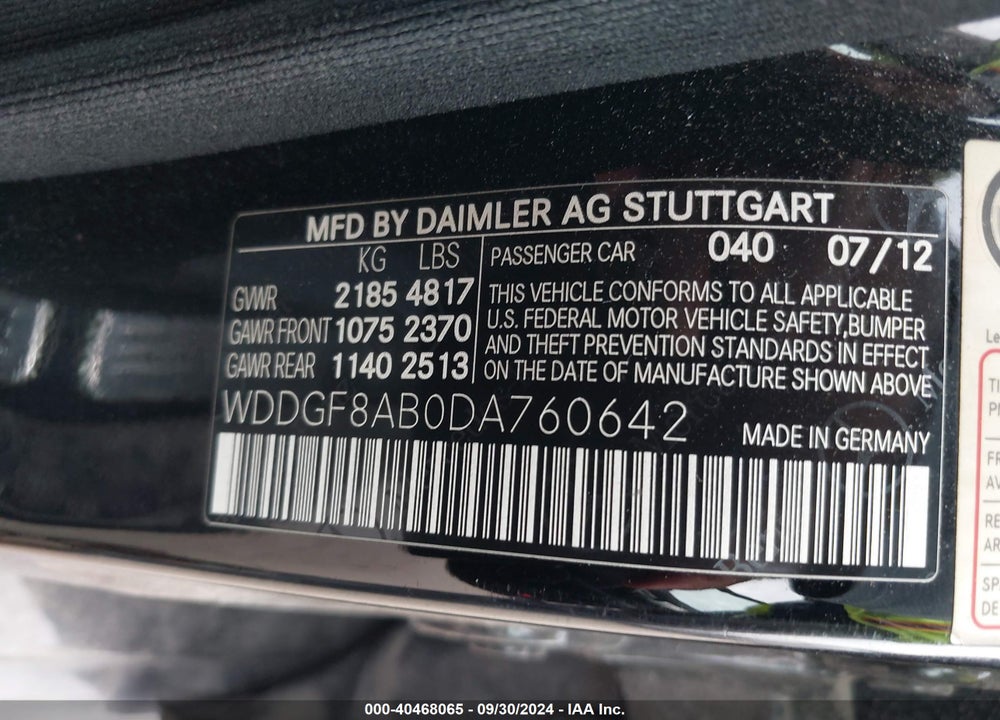 2013 MERCEDES-BENZ C 300 LUXURY 4MATIC/SPORT 4MATIC VIN: WDDGF8AB0DA760642