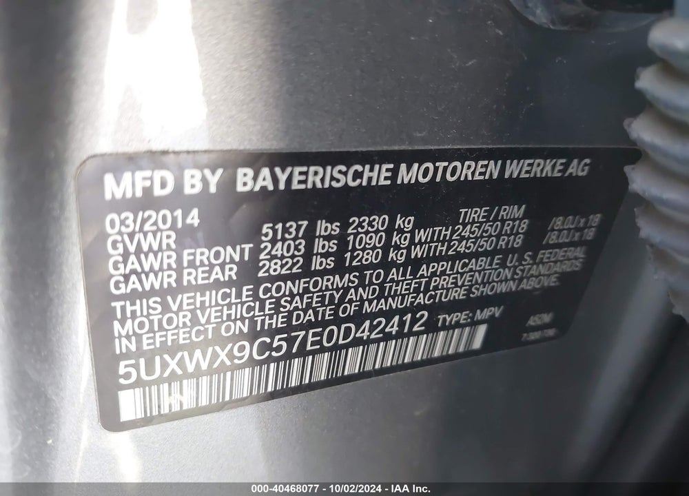 2014 BMW X3 XDRIVE28I VIN: 5UXWX9C57E0D42412