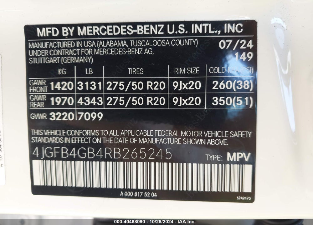 2024 MERCEDES-BENZ GLE 450 PLUG-IN HYBRID 4MATIC VIN: 4JGFB4GB4RB265245