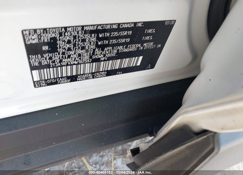 2021 TOYOTA RAV4 XLE PREMIUM VIN: 2T3A1RFVXMW167542