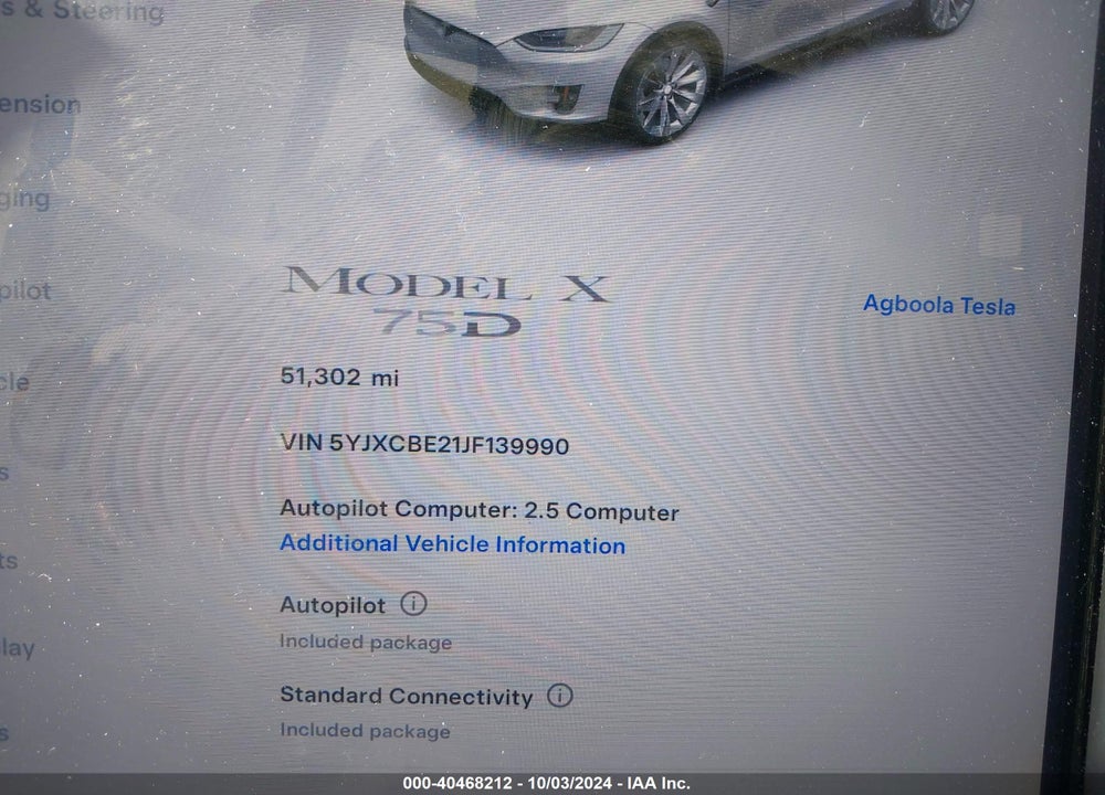 2018 TESLA MODEL X 100D/75D/P100D VIN: 5YJXCBE21JF139990