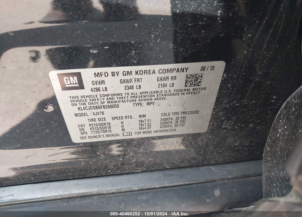 2015 BUICK ENCORE PREMIUM VIN: KL4CJDSB6FB266050