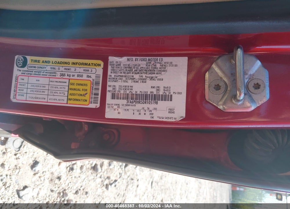 2013 FORD FUSION SE VIN: 3FA6P0HR5DR105198