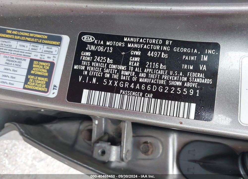 2013 KIA OPTIMA SX VIN: 5XXGR4A66DG225591