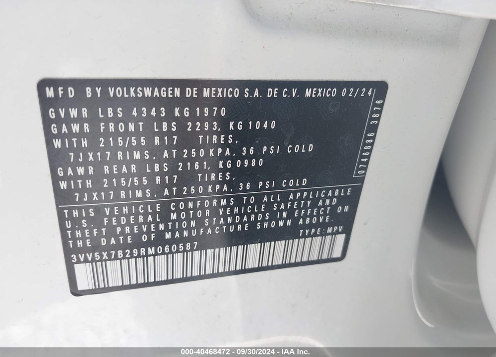 2024 VOLKSWAGEN TAOS 1.5T S VIN: 3VV5X7B29RM060587