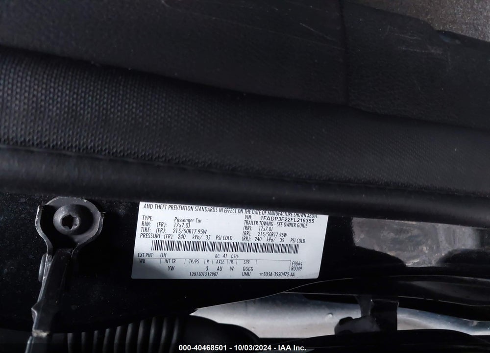 2015 FORD FOCUS SE VIN: 1FADP3F22FL216355