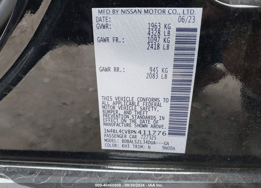 2023 NISSAN ALTIMA SR FWD VIN: 1N4BL4CV8PN411776