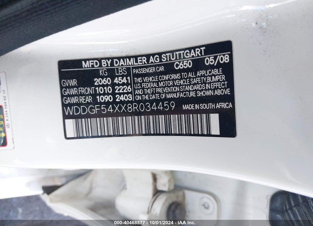 2008 MERCEDES-BENZ C 300 LUXURY/SPORT VIN: WDDGF54XX8R034459