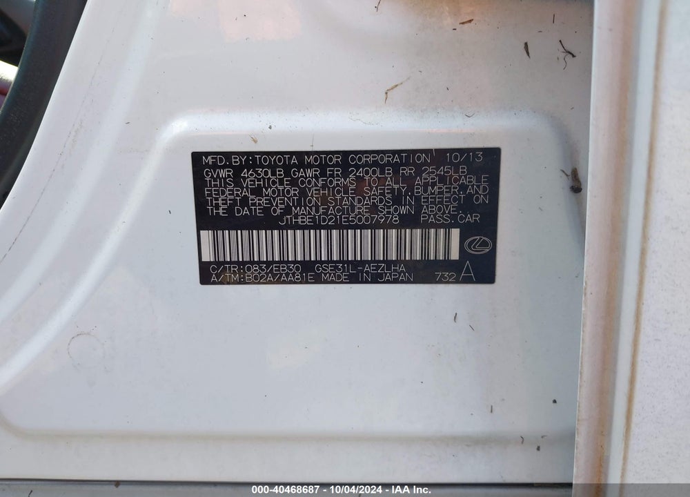 2014 LEXUS IS 350 VIN: JTHBE1D21E5007978
