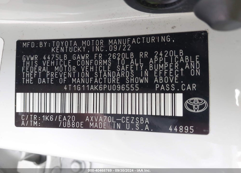 2023 TOYOTA CAMRY SE VIN: 4T1G11AK6PU096555