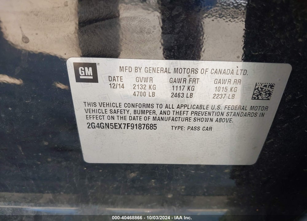 2015 BUICK REGAL VIN: 2G4GN5EX7F9187685